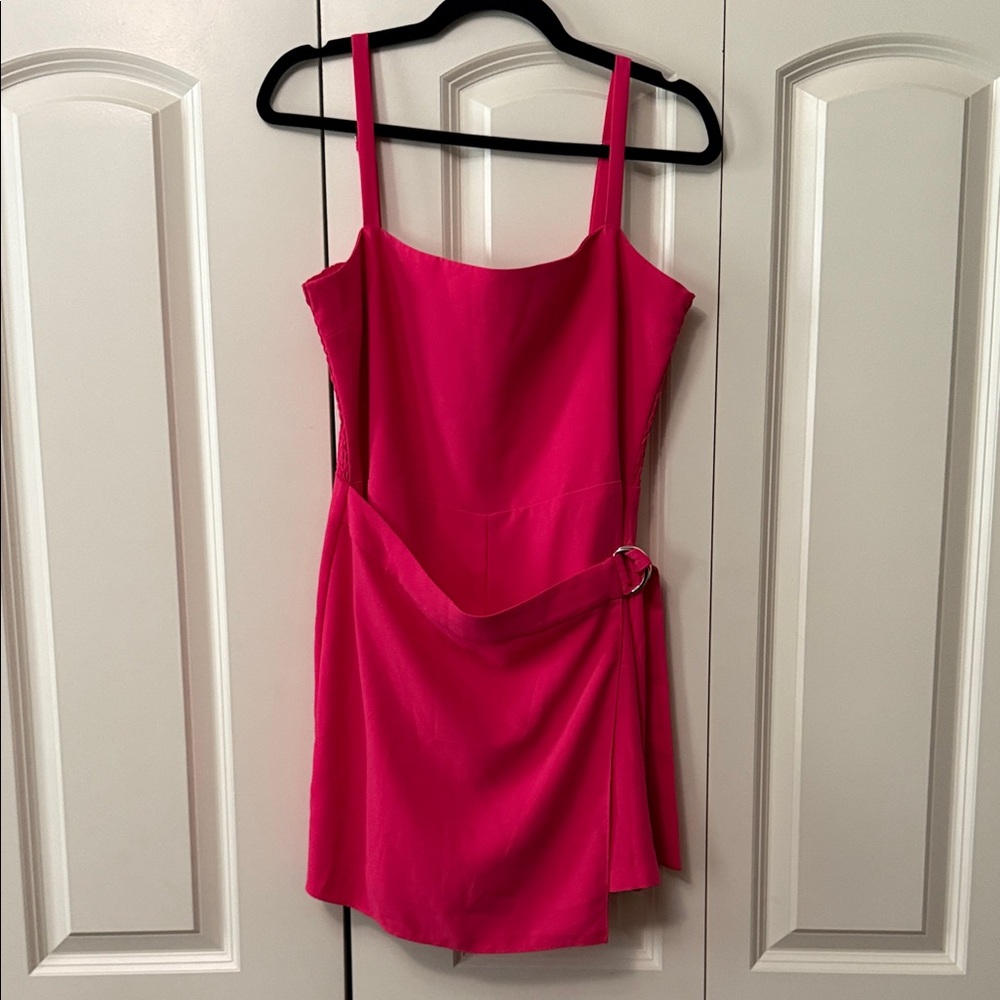 Amanda Uprichard Hot Pink Sleeveless Romper with D-Ring Wrap